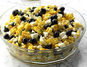 Corn, feta, Bennett Blueberry salad made from the recipe on Bennnettorchards.com